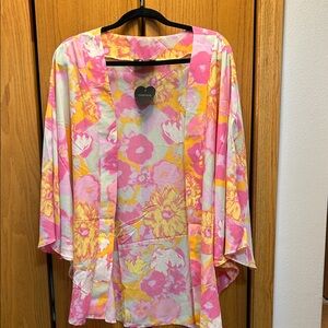 Floral Kimono Cardigan - Pink and Yellow